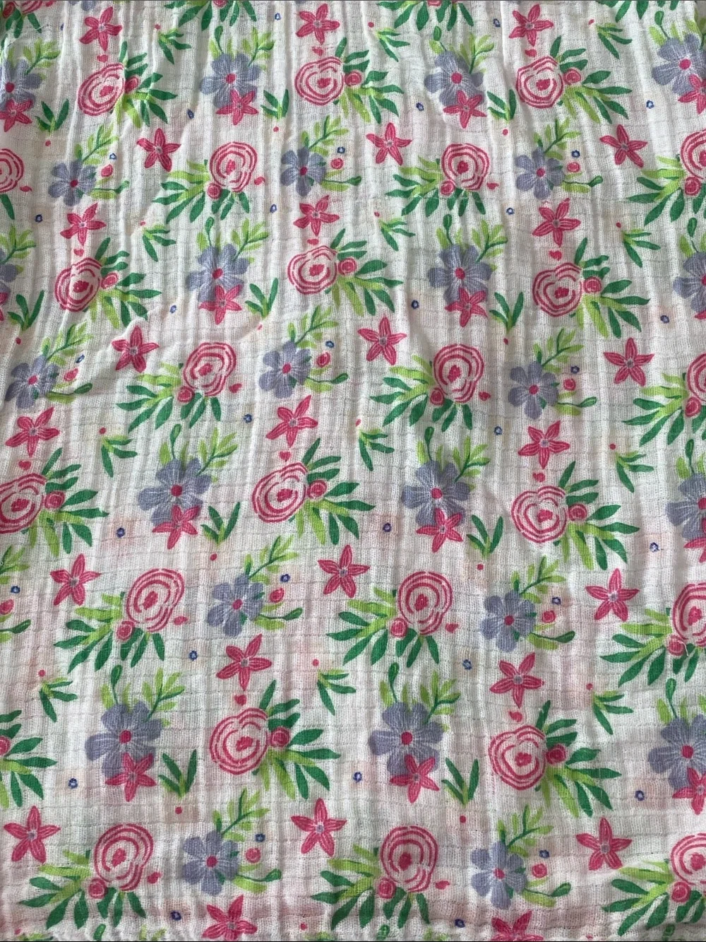 Floral Cotton Baby Girl Swaddle Blanket - Pink & Green Floral Print